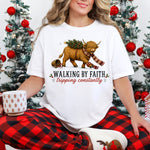 Walking by Faith Tripping Constantly Christmas Highland Cow DTF Transfer DTF Heat Press Transfer from Sweet Tee Transfers