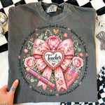 Pink Teacher Bow Welcome Back to School DTF Transfer DTF Heat Press Transfer from Sweet Tee Transfers