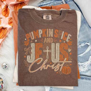 Pumpkin Spice and Jesus Christ DTF Transfer DTF Heat Press Transfer from Sweet Tee Transfers