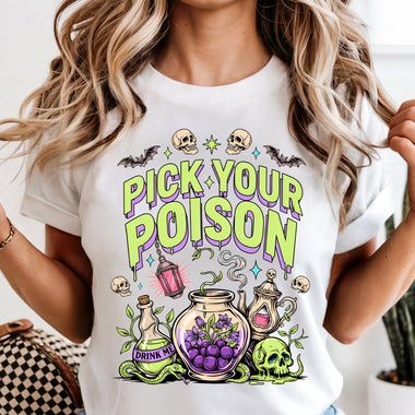 Pick Your Poison Skull DTF Transfer DTF Heat Press Transfer from Sweet Tee Transfers