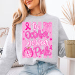 In October We Wear Pink Striped DTF Transfer DTF Heat Press Transfer from Sweet Tee Transfers