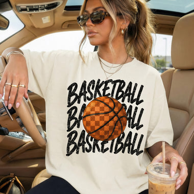 Basketball Stacked Checkered Basketball DTF Transfer DTF Heat Press Transfer from Sweet Tee Transfers
