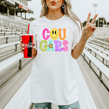 Cougars School Mascot DTF Transfer – Bright Letters DTF Heat Press Transfer from Sweet Tee Transfers