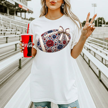 Red and Blue Floral Football DTF Transfer – Coquette DTF Heat Press Transfer from Sweet Tee Transfers