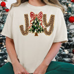 JOY Leopard Bow Christmas Tree DTF Transfer DTF Heat Press Transfer from Sweet Tee Transfers
