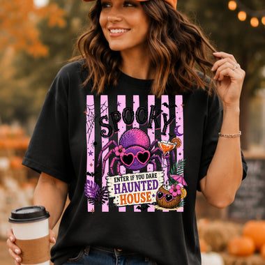 Spooky Spider with Heart Glasses Striped DTF Transfer DTF Heat Press Transfer from Sweet Tee Transfers