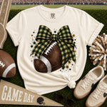 Dark Green and Gold Gingham Bow Football DTF Transfer DTF Heat Press Transfer from Sweet Tee Transfers