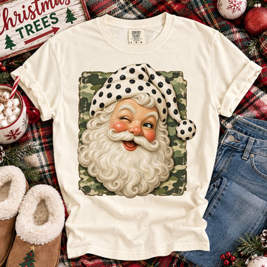 Santa Camo with Polka Dot Hat DTF Transfer DTF Heat Press Transfer from Sweet Tee Transfers