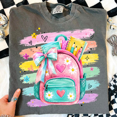 Back to School Brushstroke Backpack Heart DTF Transfer DTF Heat Press Transfer from Sweet Tee Transfers