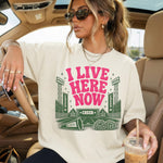 I Live Here Now Cheer Pink DTF Transfer DTF Heat Press Transfer from Sweet Tee Transfers