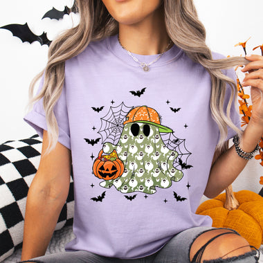 Boy Ghost with Hat and Pumpkin DTF Transfer DTF Heat Press Transfer from Sweet Tee Transfers