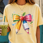 Color Pencil Bow with Apple DTF Transfer DTF Heat Press Transfer from Sweet Tee Transfers