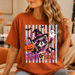 Trick or Treat Raccoon with Star Sunglasses Striped DTF Transfer DTF Heat Press Transfer from Sweet Tee Transfers