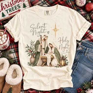 Silent Night Holy Night Nativity DTF Transfer DTF Heat Press Transfer from Sweet Tee Transfers