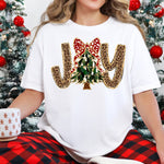 JOY Leopard Bow Christmas Tree DTF Transfer DTF Heat Press Transfer from Sweet Tee Transfers