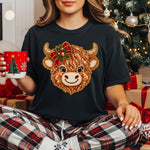 Faux Sequin Highland Christmas Cow DTF Transfer DTF Heat Press Transfer from Sweet Tee Transfers