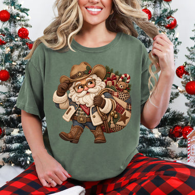 Western Santa Faux Embroidery DTF Transfer DTF Heat Press Transfer from Sweet Tee Transfers