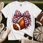 Red and Blue Gingham Bow Football DTF Transfer DTF Heat Press Transfer from Sweet Tee Transfers