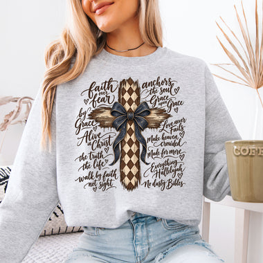 Faith Over Fear Checkered Cross DTF Transfer DTF Heat Press Transfer from Sweet Tee Transfers