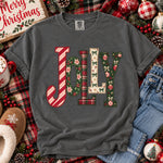 Jolly Christmas Patchwork Letters with Plaid DTF Transfer DTF Heat Press Transfer from Sweet Tee Transfers