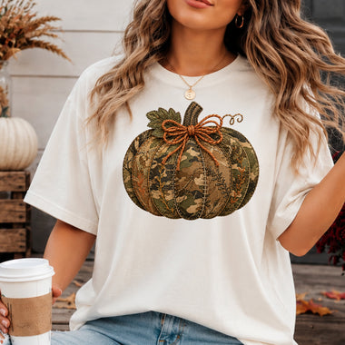 Camo Pumpkin Faux Embroidery DTF Transfer DTF Heat Press Transfer from Sweet Tee Transfers