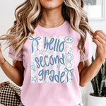 Hello Second Grade Striped Pastel DTF Transfer DTF Heat Press Transfer from Sweet Tee Transfers