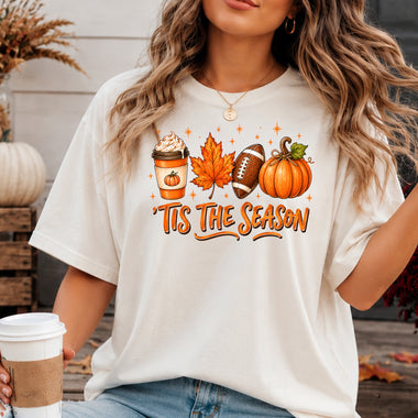 Tis the Season Football Pumpkin Leaf DTF Transfer DTF Heat Press Transfer from Sweet Tee Transfers