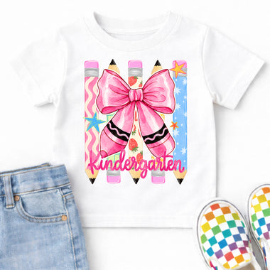 Pink Bow Kindergarten DTF Transfer DTF Heat Press Transfer from Sweet Tee Transfers