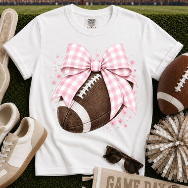 Light Pink Gingham Bow Football DTF Transfer DTF Heat Press Transfer from Sweet Tee Transfers