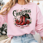 Christmas Making Spirits Bright Red Cowboy Boots DTF Transfer DTF Heat Press Transfer from Sweet Tee Transfers