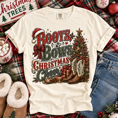 Boots & Bows Christmas Cheer DTF Transfer DTF Heat Press Transfer from Sweet Tee Transfers