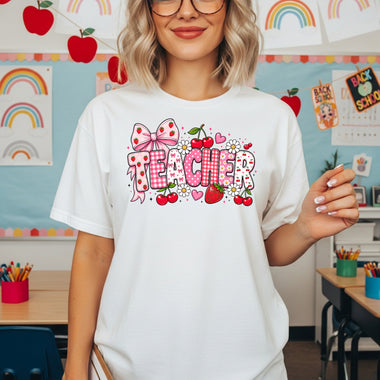 Teacher Strawberry and Cherry DTF Transfer DTF Heat Press Transfer from Sweet Tee Transfers