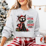 Fueled by Caffeine Black Cat Christmas DTF Transfer DTF Heat Press Transfer from Sweet Tee Transfers