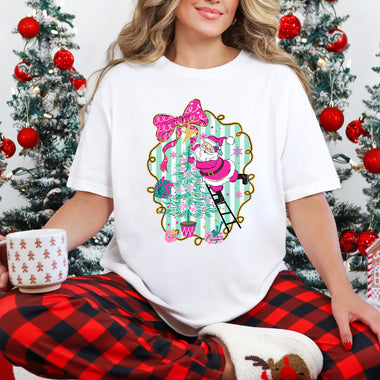 Pink Christmas Santa Frame DTF Transfer DTF Heat Press Transfer from Sweet Tee Transfers