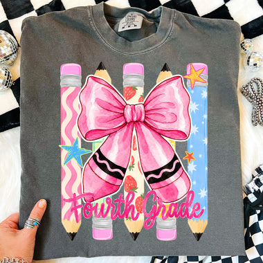 Pink Bow Pencil Fourth Grade DTF Transfer DTF Heat Press Transfer from Sweet Tee Transfers
