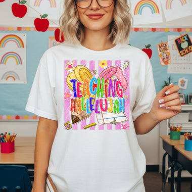 Teaching Hallelujah Striped DTF Transfer DTF Heat Press Transfer from Sweet Tee Transfers