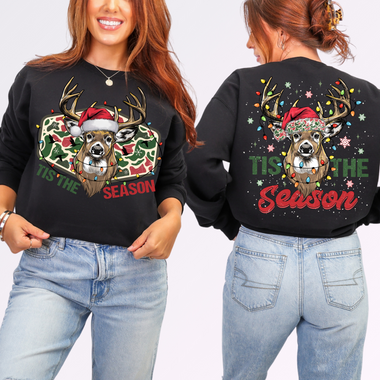 'Tis the Season Front and Back Deer DTF Transfer DTF Heat Press Transfer from Sweet Tee Transfers