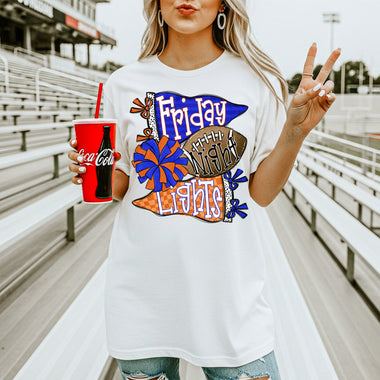 Friday Night Lights Royal and Orange DTF Transfer DTF Heat Press Transfer from Sweet Tee Transfers