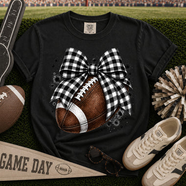 Black and White Bow Football DTF Transfer DTF Heat Press Transfer from Sweet Tee Transfers