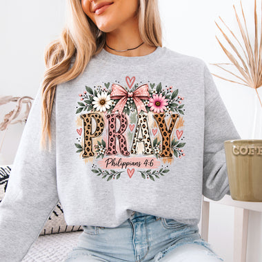 Pray Philippians 4:6 Floral Leopard DTF Transfer DTF Heat Press Transfer from Sweet Tee Transfers