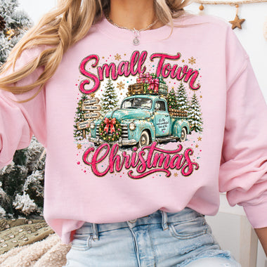 Small Town Christmas Aqua Truck DTF Transfer DTF Heat Press Transfer from Sweet Tee Transfers