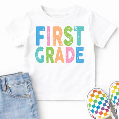 Back to School Pastel Bold Letters First Grade DTF Transfer DTF Heat Press Transfer from Sweet Tee Transfers