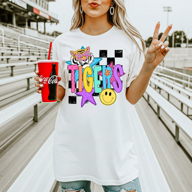 Tigers School Mascot DTF Transfer – Checkered Design DTF Heat Press Transfer from Sweet Tee Transfers