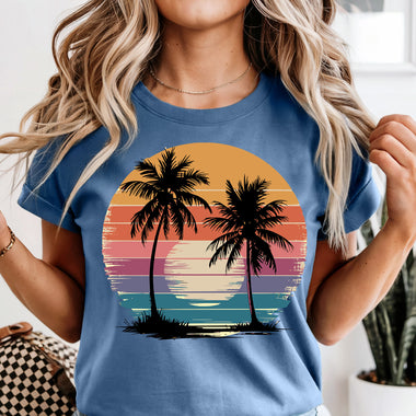Retro Beach Palm Tree Sunset DTF Transfer DTF Heat Press Transfer from Sweet Tee Transfers