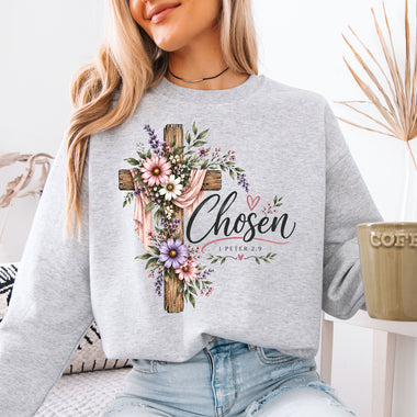 Chosen Floral Cross DTF Transfer DTF Heat Press Transfer from Sweet Tee Transfers