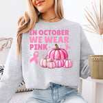 In October We Wear Pink with Pumpkins DTF Transfer DTF Heat Press Transfer from Sweet Tee Transfers