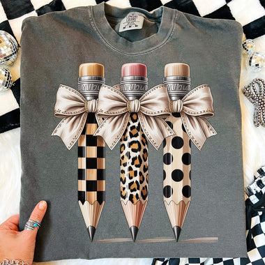 Back to School Pencils with Natural Bow DTF Transfer DTF Heat Press Transfer from Sweet Tee Transfers