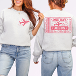 One Way Ticket Pink Front and Back DTF Transfer DTF Heat Press Transfer from Sweet Tee Transfers