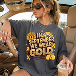 In September We Wear Gold Childhood Cancer Awareness DTF Transfer DTF Heat Press Transfer from Sweet Tee Transfers