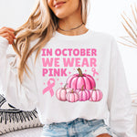 In October We Wear Pink with Pumpkins DTF Transfer DTF Heat Press Transfer from Sweet Tee Transfers